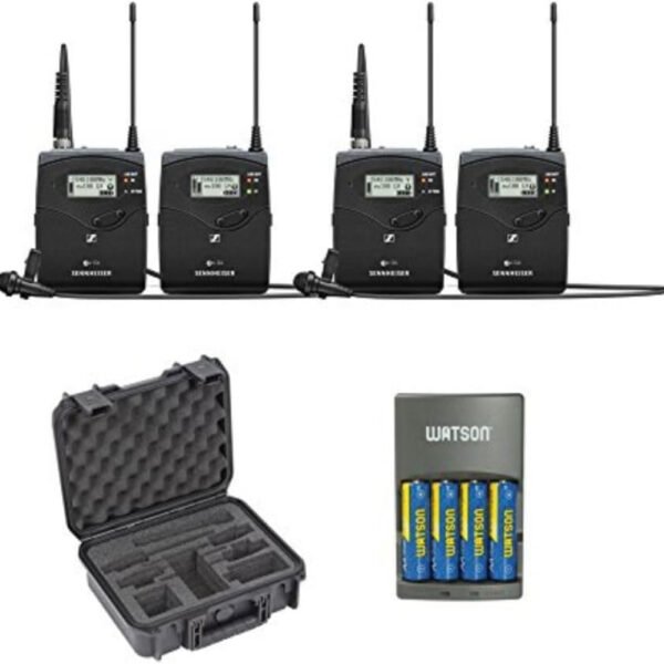 Sennheiser ew 112P G4 Camera-Mount Wireless Microphone System with ME 2-II Lavalier Mic G (2-Pack), iSeries System Case 2 ENG System & 4-Hour Rapid Charger