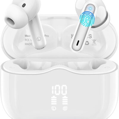 Wireless Earbuds, Bluetooth 5.4 Headphones in Ear with 4 ENC Noise Cancelling Mic, New Wireless Earphones HiFi Stereo Deep Bass 40H Playtime, In-Ear Bluetooth Earbuds LED Display IP7 Waterproof, White