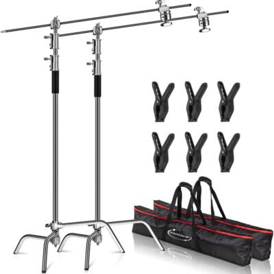 ShowMaven 2 Packs Heavy Duty C-Stand Light Stand with 4ft/120cm Holding Arm & Grip Heads