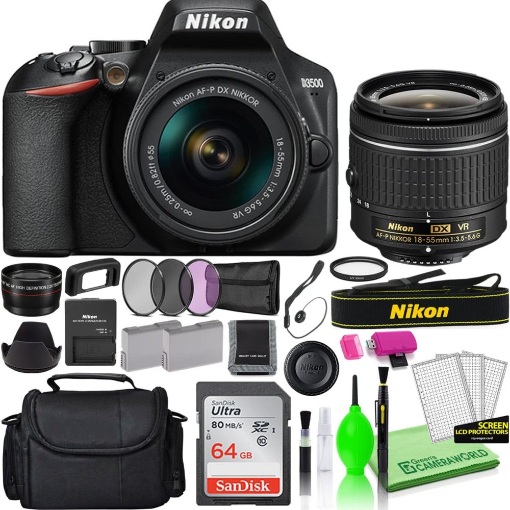 Nikon D3500 24.2MP DSLR Digital Camera with AF-P DX 18-55mm Lens (1590) Deluxe Bundle